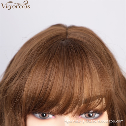 Vigorous 14 Inches Brown Short Wavy Synthetic Bob Wigs With Bangs Heat Resistant Fiber Cosplay Wig Fashion Girl Women
